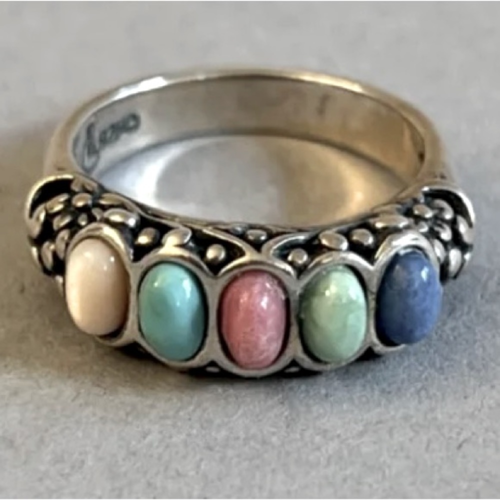 COPY - Carolyn Pollack Relios Sterling Floral Swirls Multi Stone Cabochon Ring